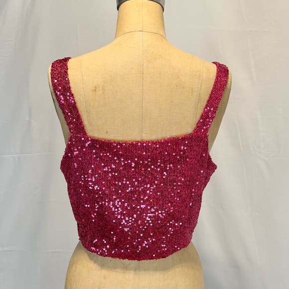 Raspberry sequin party top stretchy tank top sparkle date night cocktail - Picture 5 of 9